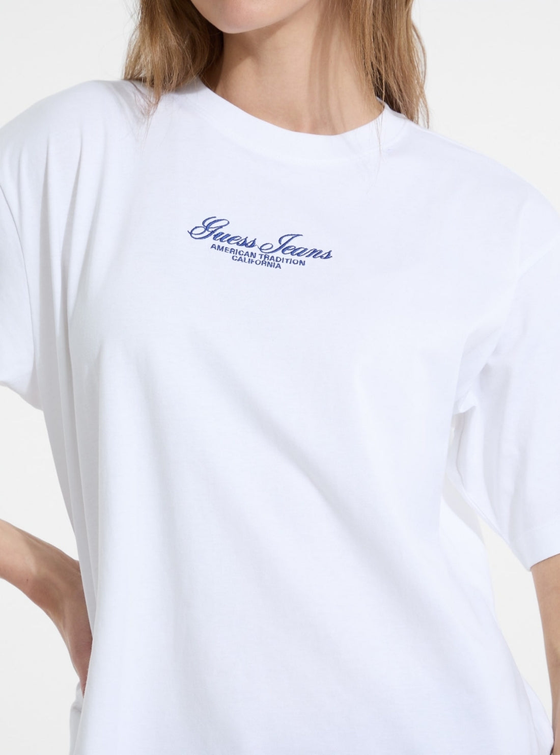 Guess Jeans White Oversized Script T-Shirt W5YI25K8HM0 Detail View