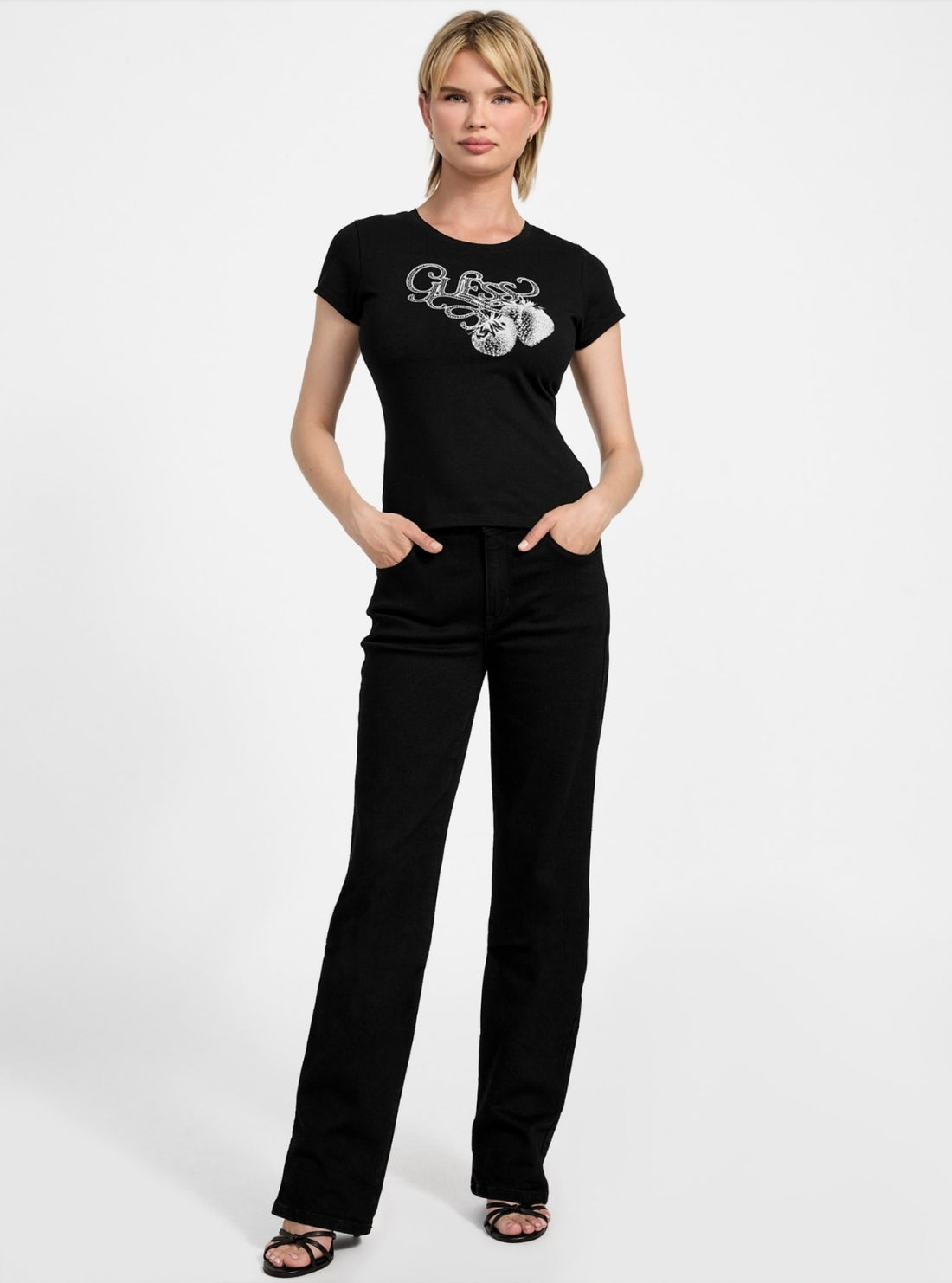 GUESS Womens Eco Black Strawberry R5 T-Shirt W5YI29K49A1 Full View