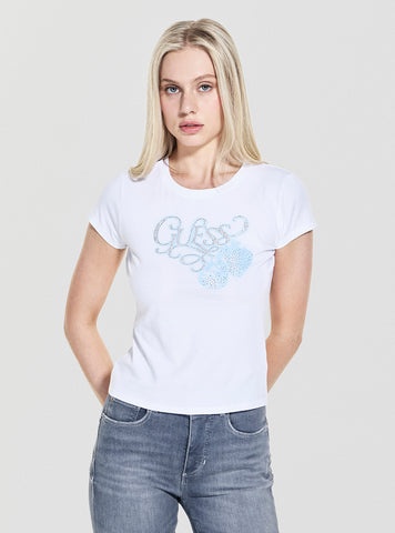 GUESS Womens Eco White Strawberry R5 T-Shirt W5YI29K49A1 Front View