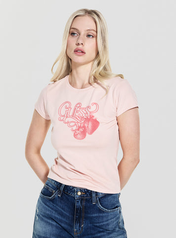 GUESS Womens Eco Pink Strawberry R5 T-Shirt W5YI29K49A1 Front View
