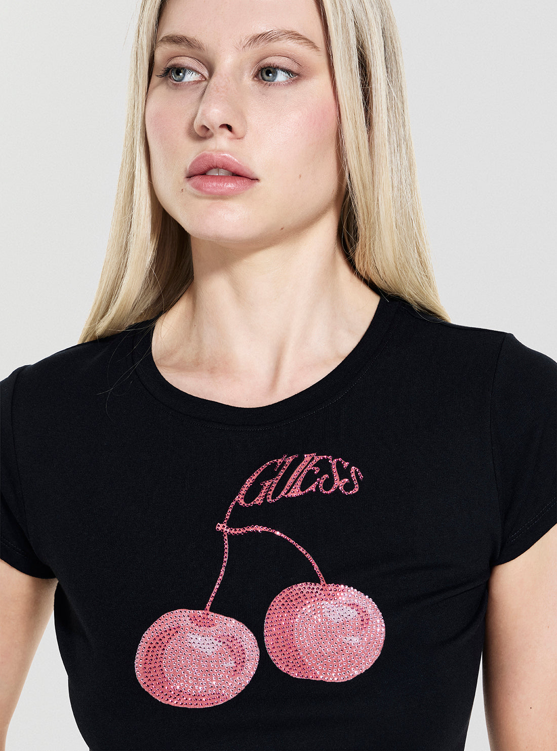 GUESS Womens Eco Black Wavy Cherry Logo R5 T-Shirt W5YI30K49A1  Detail View