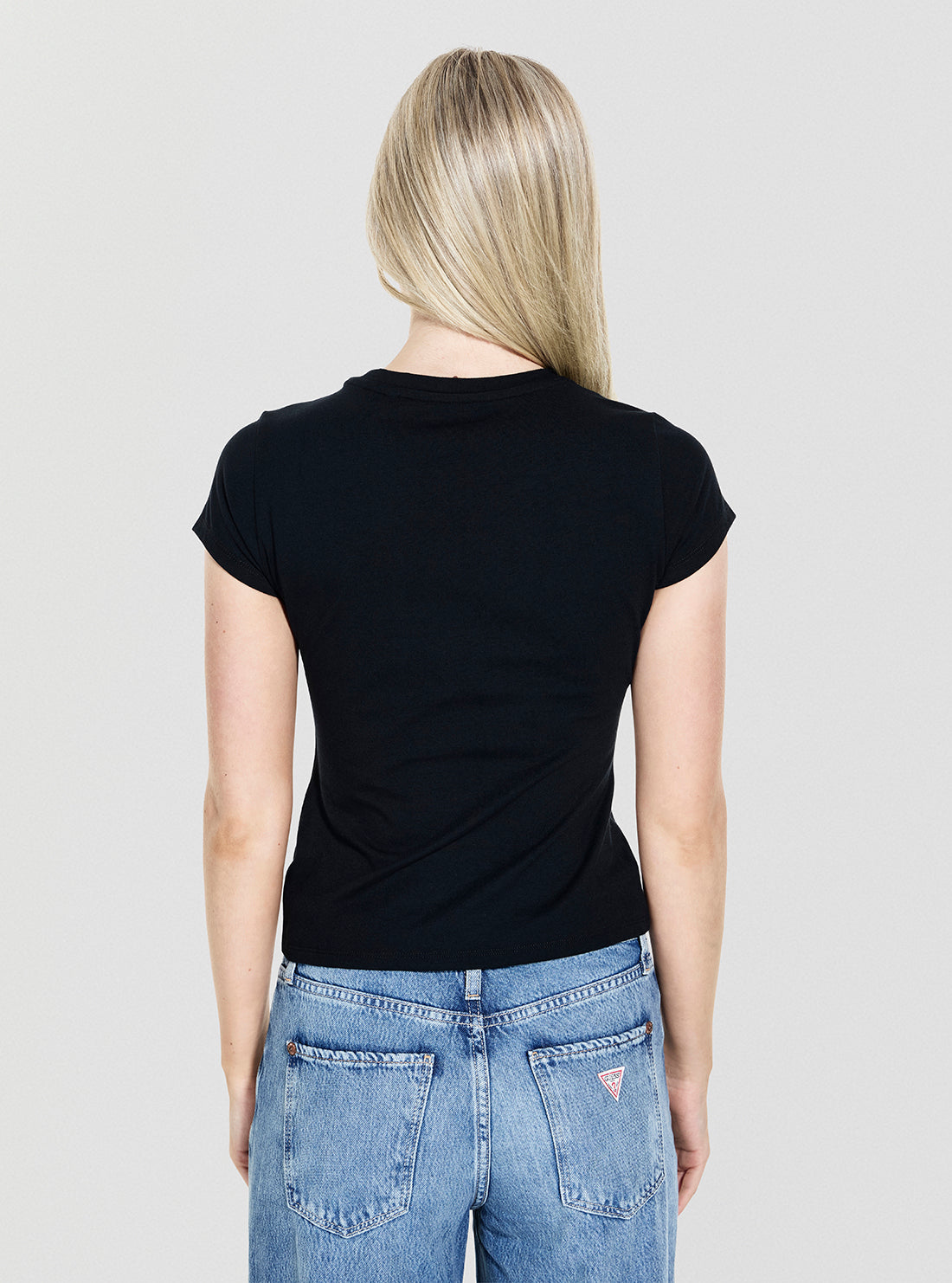 GUESS Womens Eco Black Wavy Cherry Logo R5 T-Shirt W5YI30K49A1  Back View
