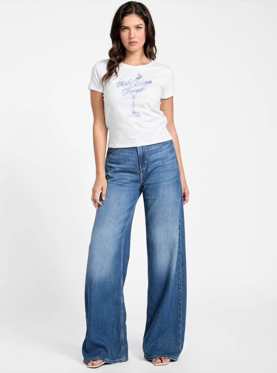 GUESS Womens Eco White Tini Boots Bling Baby T-Shirt W5YI31K9RM1 Full View