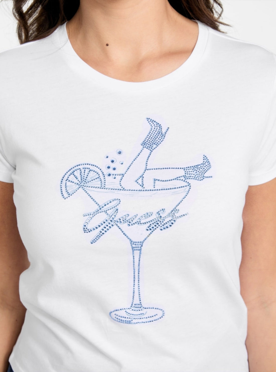 GUESS Womens Eco White Tini Boots Bling Baby T-Shirt W5YI31K9RM1 Detail View
