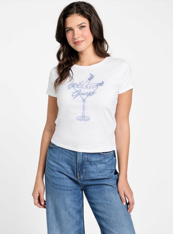 GUESS Womens Eco White Tini Boots Bling Baby T-Shirt W5YI31K9RM1 Front View