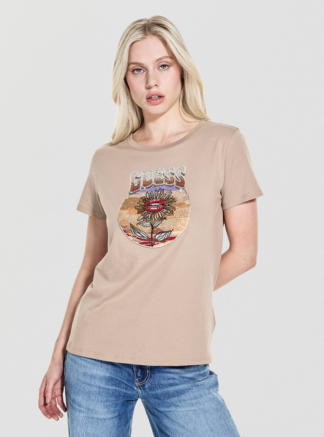 GUESS Womens Eco Brown Desert Flower Easy T-Shirt W5YI32K9RM1 Front View