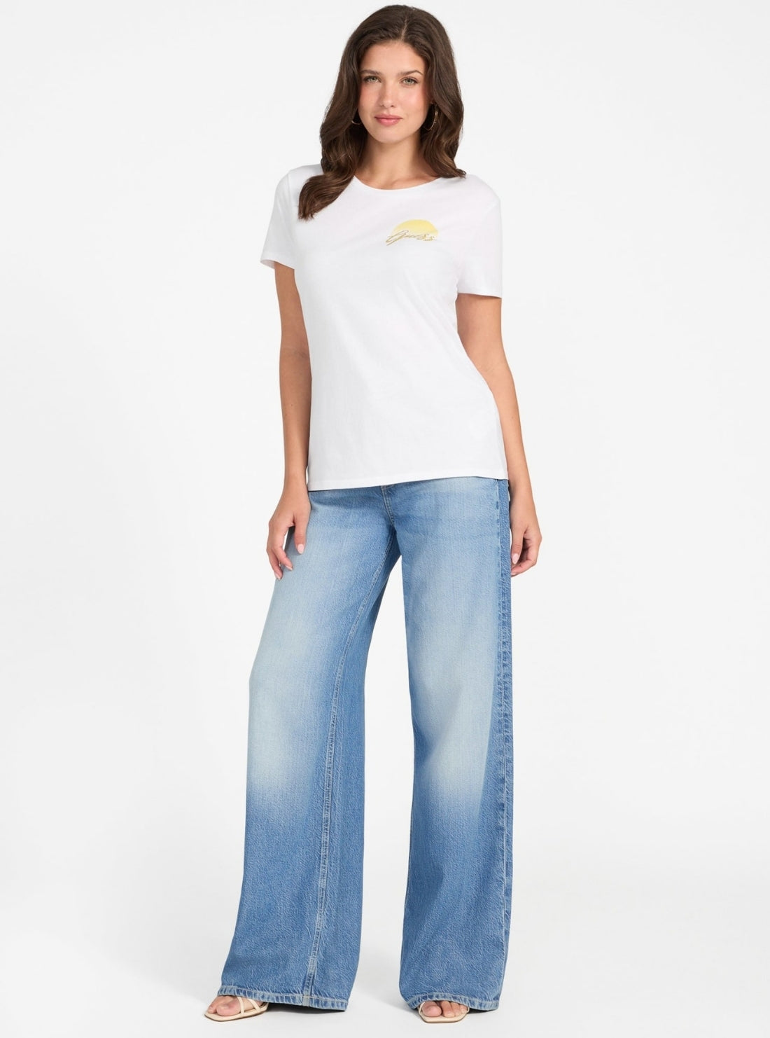 GUESS Womens Eco White Guess Sunny Logo Easy T-Shirt W5YI35K9RM1 Full View