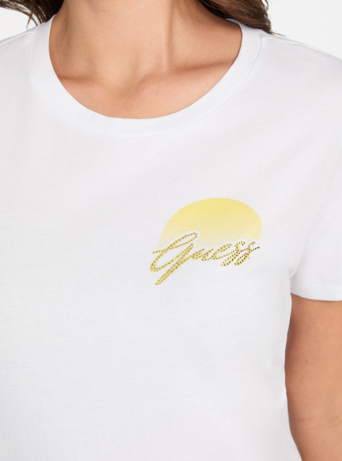 GUESS Womens Eco White Guess Sunny Logo Easy T-Shirt W5YI35K9RM1 Detail View