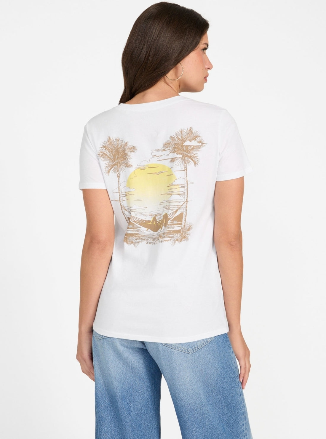 GUESS Womens Eco White Guess Sunny Logo Easy T-Shirt W5YI35K9RM1 Back View