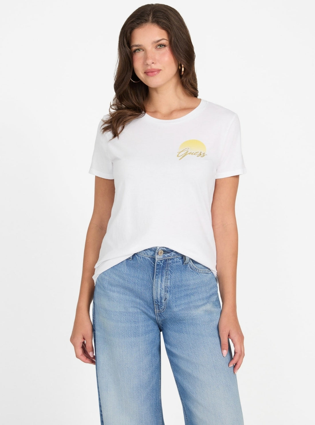 GUESS Womens Eco White Guess Sunny Logo Easy T-Shirt W5YI35K9RM1 Front View