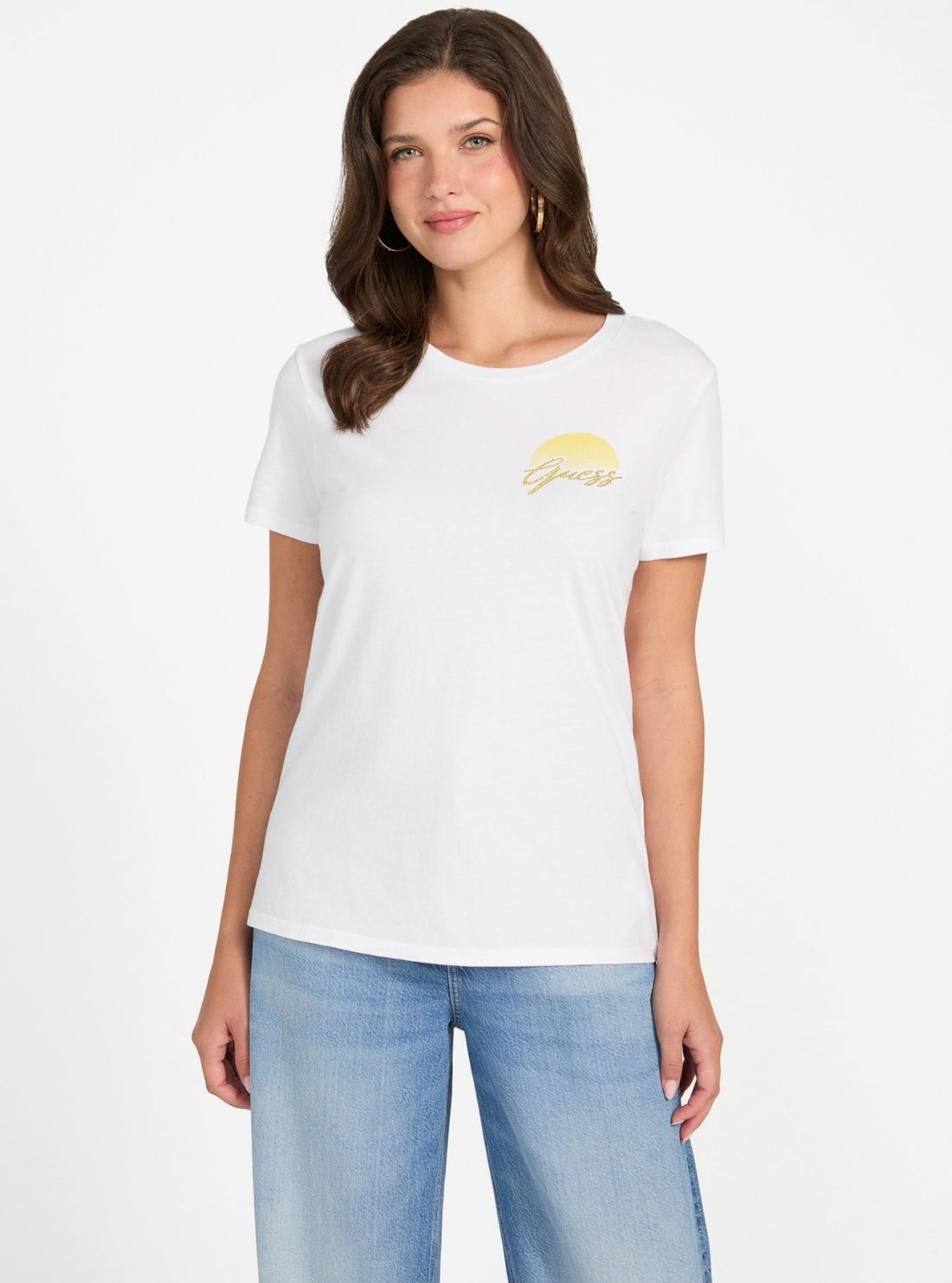 GUESS Womens Eco White Guess Sunny Logo Easy T-Shirt W5YI35K9RM1 Front View