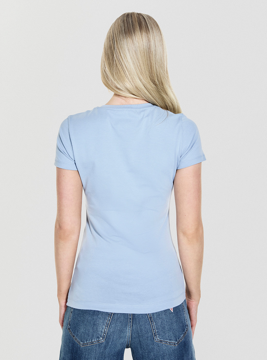 GUESS Womens Blue Embroidered Script Logo T-shirt W5YI46J1314 Back View
