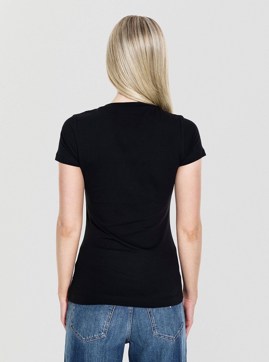 GUESS Womens Black Embroidered Script Logo T-Shirt W5YI46J1314 Back View