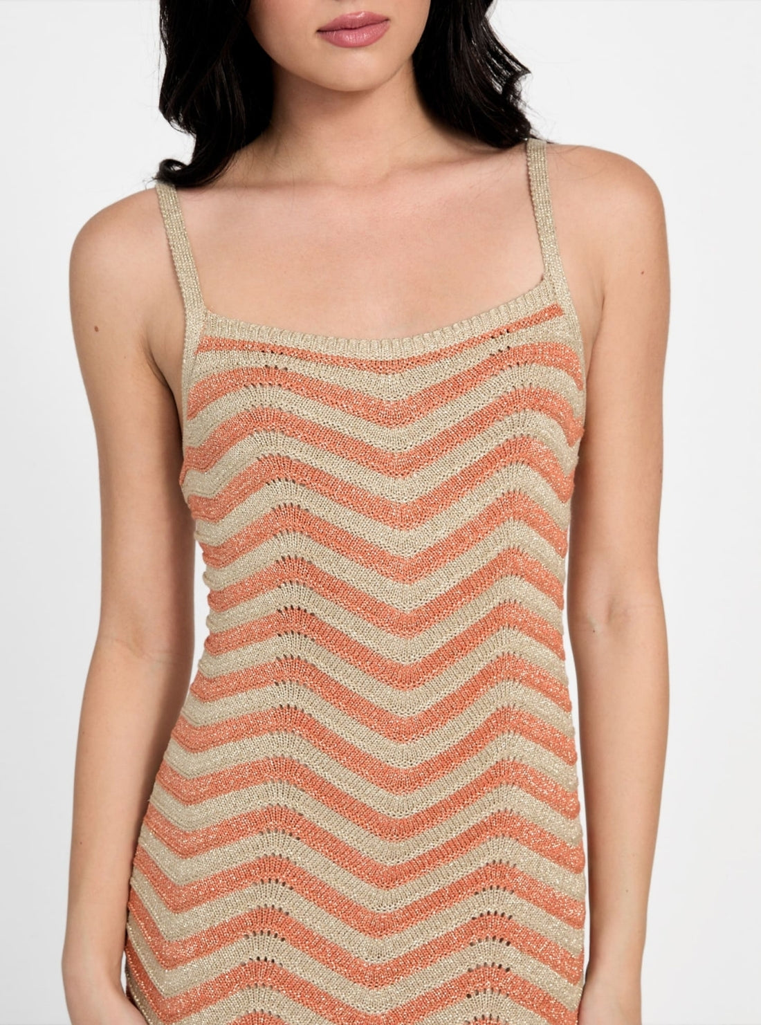 GUESS Womens Eco Orange Multi Stripe Vera Chevron Midi Lace Dress W5YK0VZ0192 Detail View