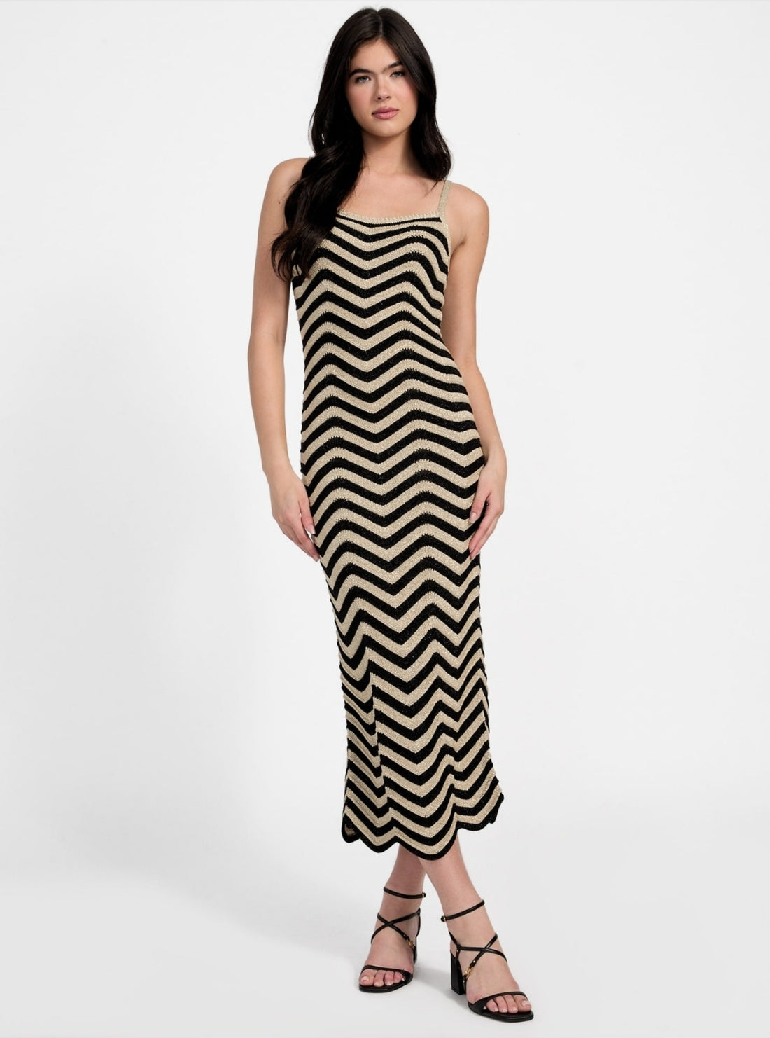 GUESS Womens Eco Multi Stripe Vera Chevron Midi Lace Dress W5YK0VZ0192 Full View