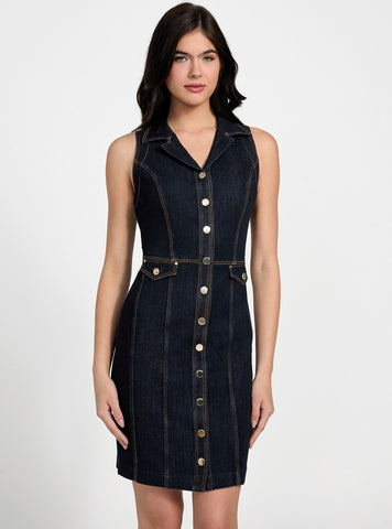 GUESS Womens Eco Blue Destiny Denim Dress W5YK24D5PW1 Front View