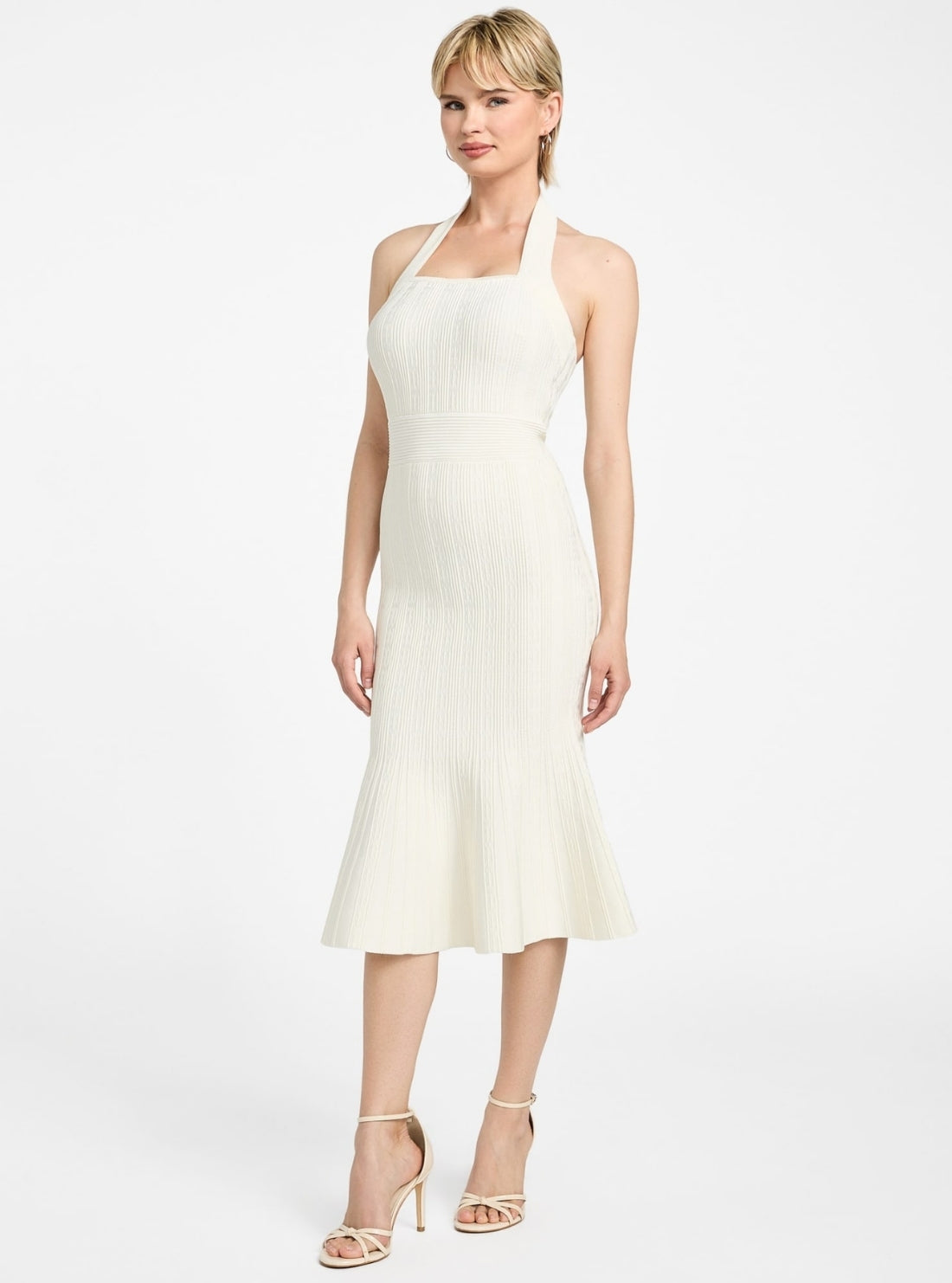 GUESS Womens White Halter Strap Sofie Midi Dress W5YK39Z2XY0 Full View