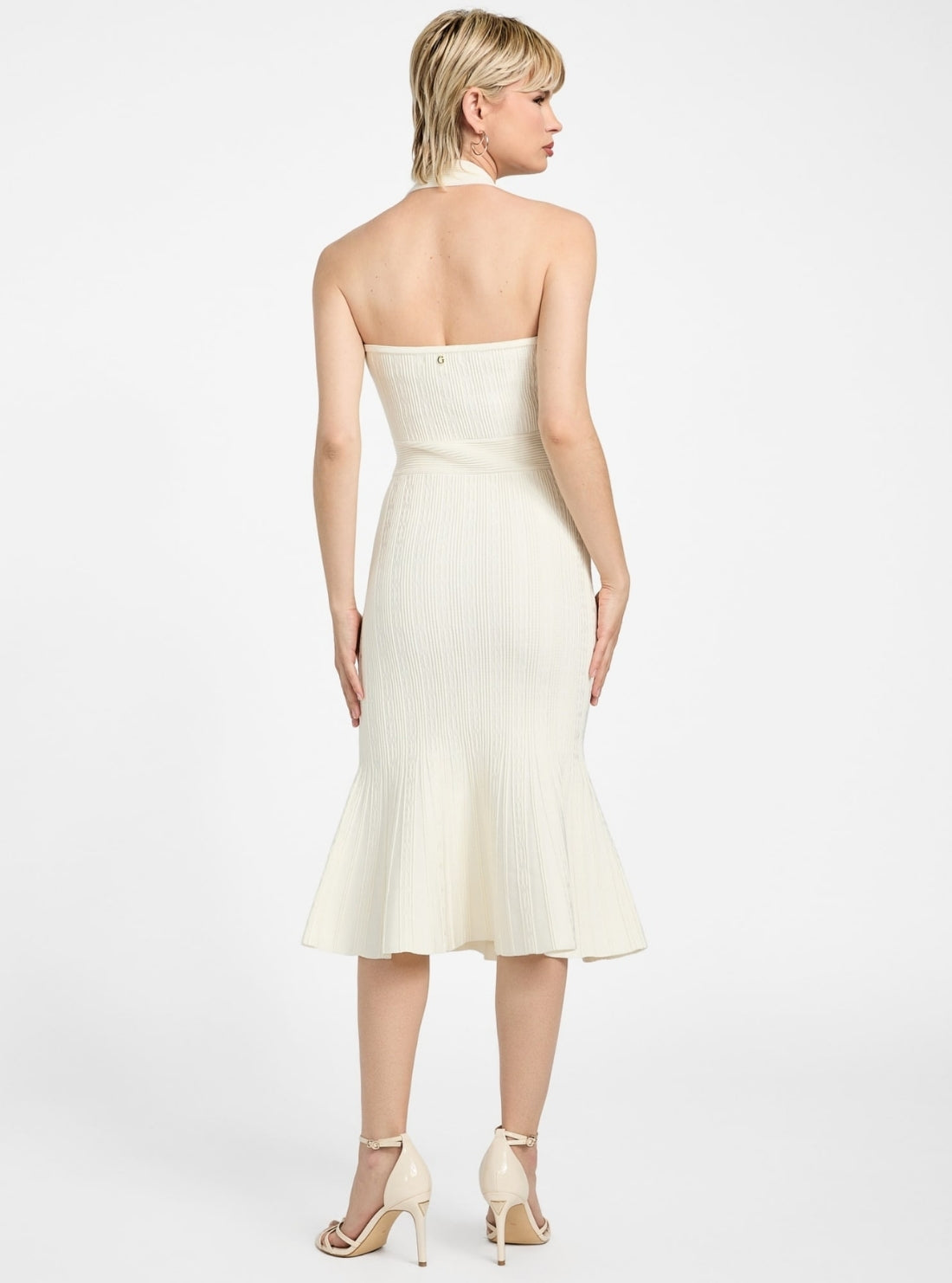 GUESS Womens White Halter Strap Sofie Midi Dress W5YK39Z2XY0 Back View