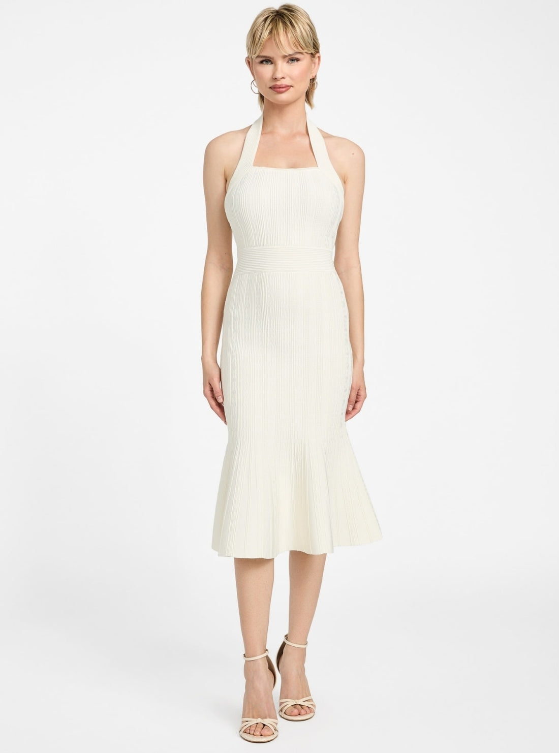 GUESS Womens White Halter Strap Sofie Midi Dress W5YK39Z2XY0 Front View