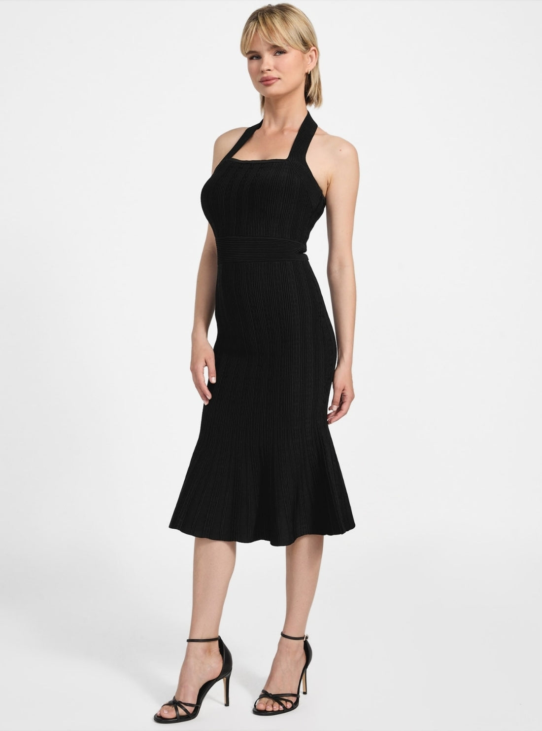 GUESS Womens Black Halter Strap Sofie Midi Dress W5YK39Z2XY0 Front Side View