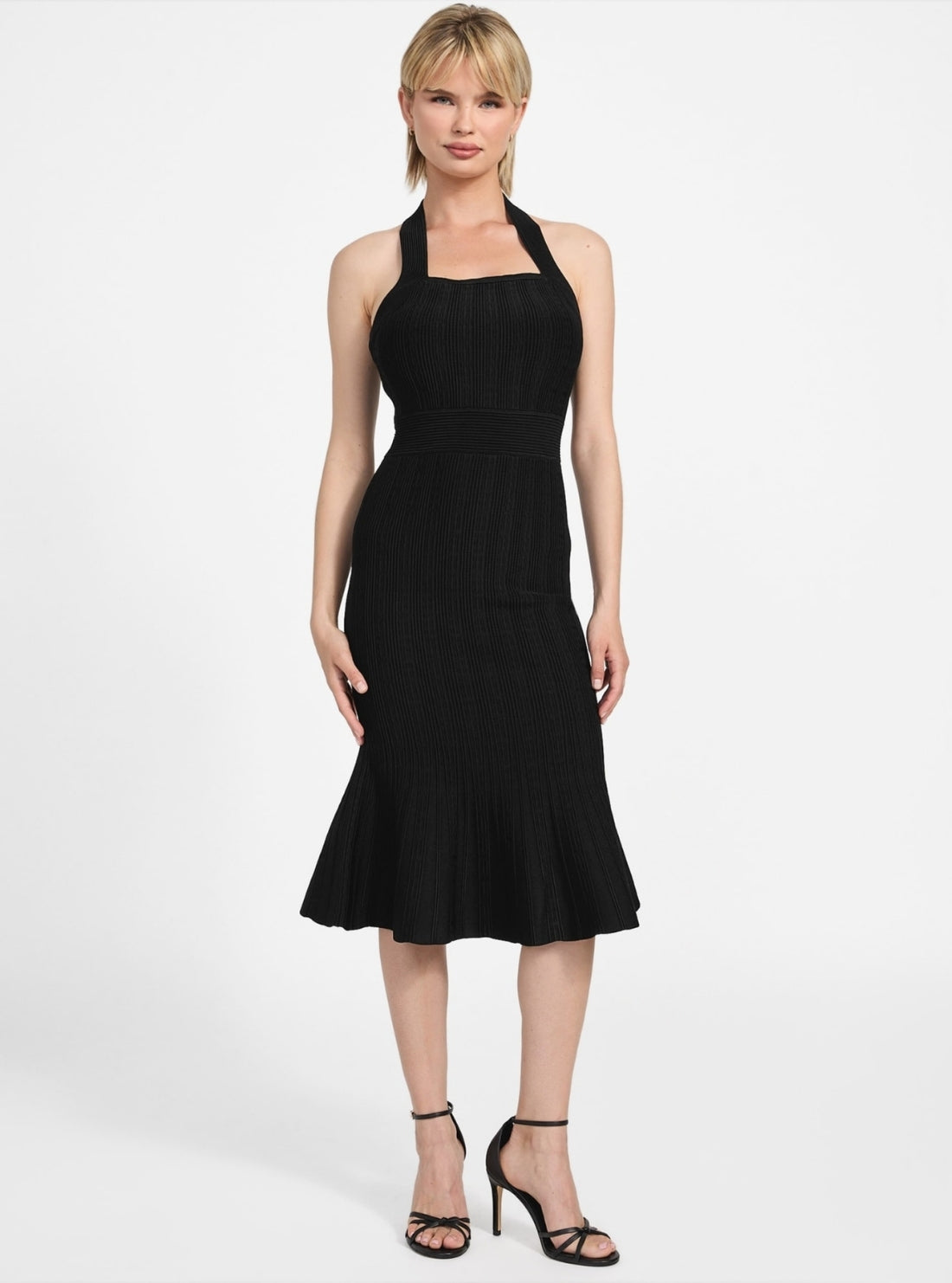 GUESS Womens Black Halter Strap Sofie Midi Dress W5YK39Z2XY0 Front VIew