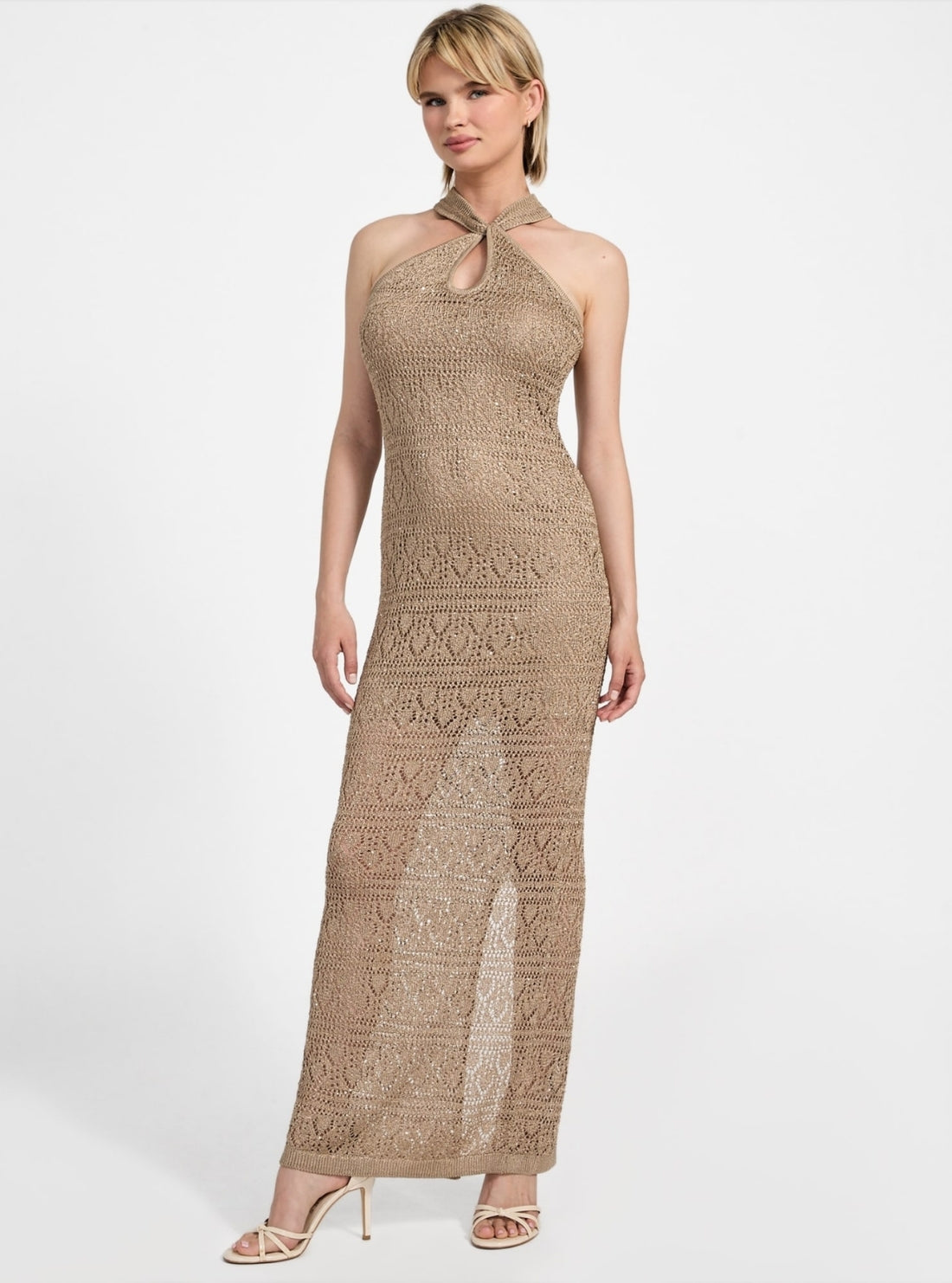 GUESS Womens Brown Cynthia Keyhole Maxi Dress W5YK48Z37G0 Front View