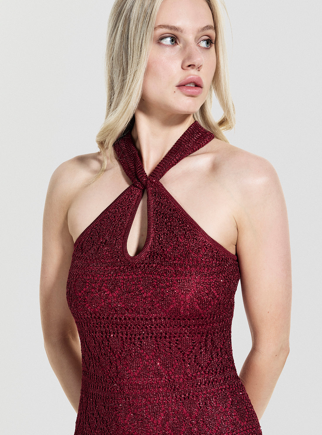 GUESS Womens Red Cynthia Keyhole Maxi Dress W5YK48Z37G0 Front View