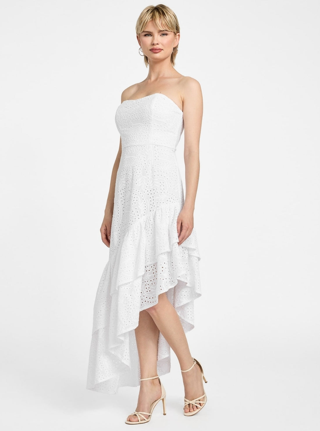 GUESS Womens White Joyce Midi Dress W5YK53WHEU0 Front Side View