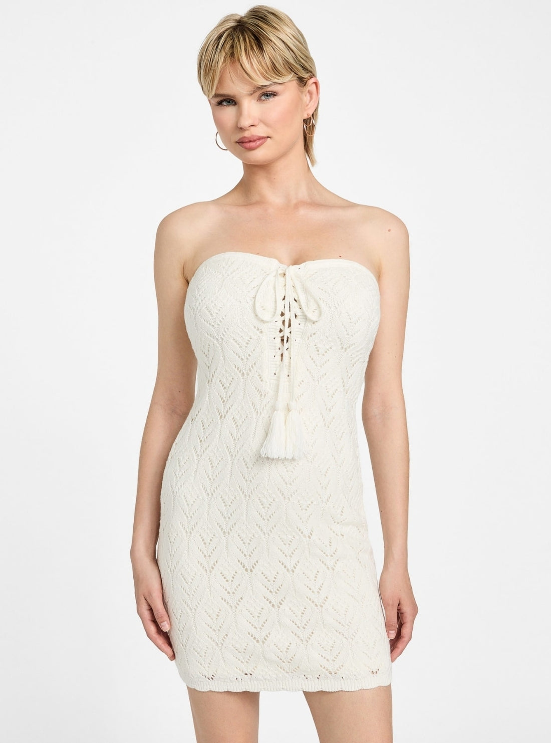 GUESS Womens Eco White Isabella Mini Dress W5YK58Z3EO1 Front View