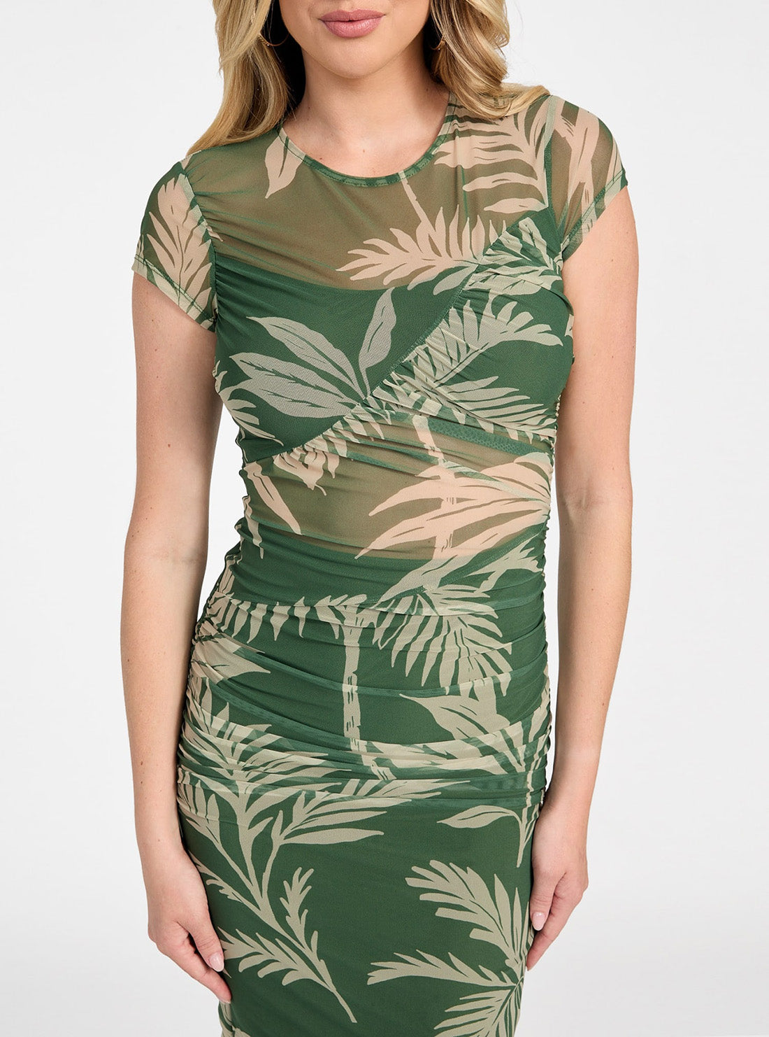 GUESS Womens Eco Green Gracey Mesh Dress W5YK66KBAH2 Front Detail View