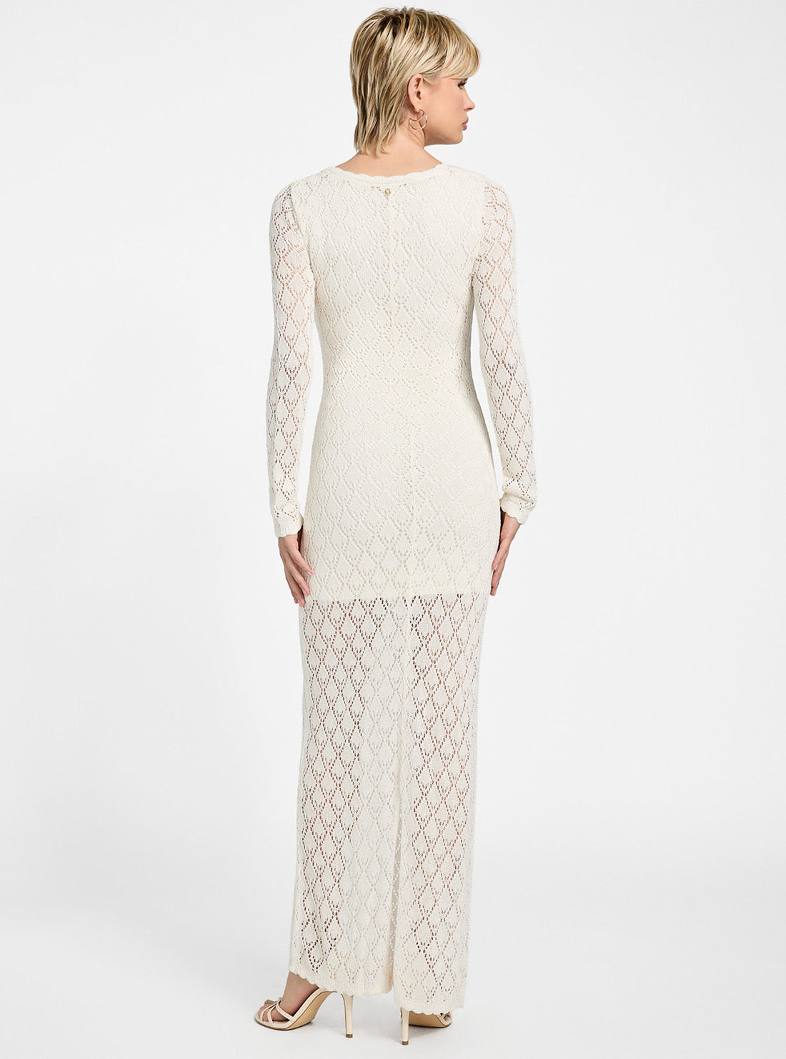 GUESS Womens White Alba Pointelle Maxi Dress W5YK85Z0010 Back View