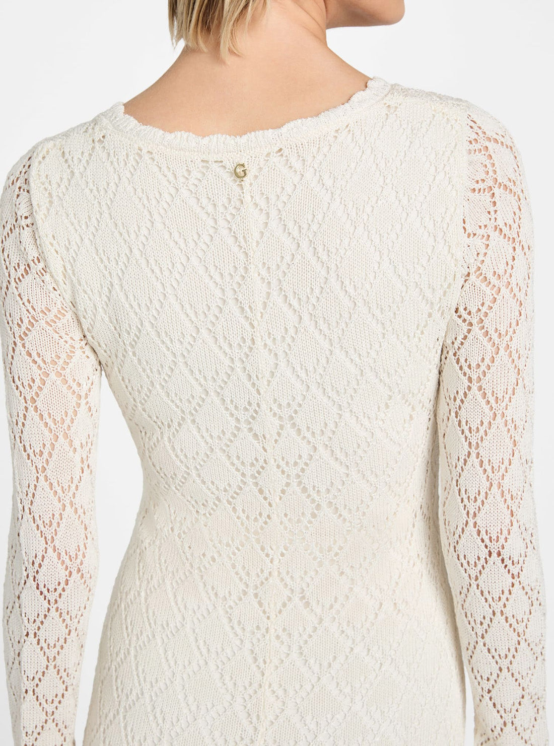 GUESS Womens White Alba Pointelle Maxi Dress W5YK85Z0010 Back Detail View