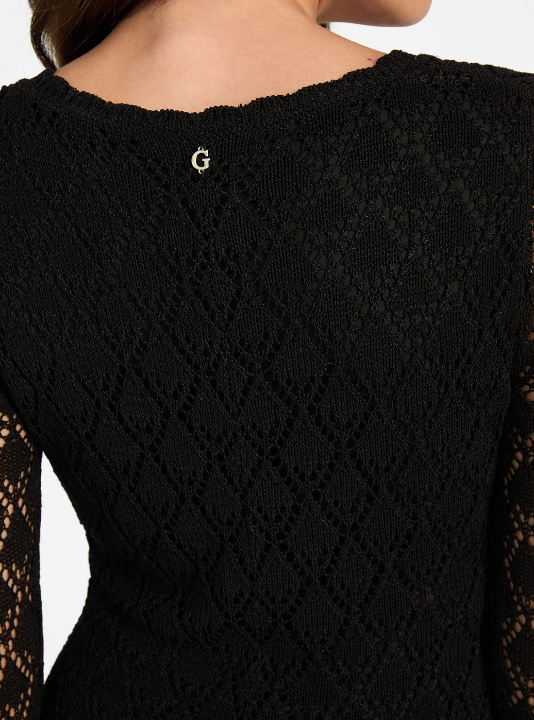 GUESS Womens Black Alba Pointelle Maxi Dress W5YK85Z0010 Back Detail View