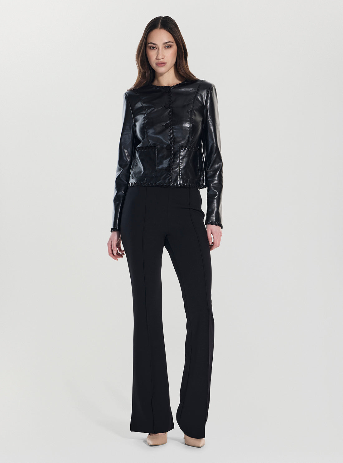 GUESS Womens Black Leontine Faux Saffiano Leather Jacket W5YL09WF8P0 Full view