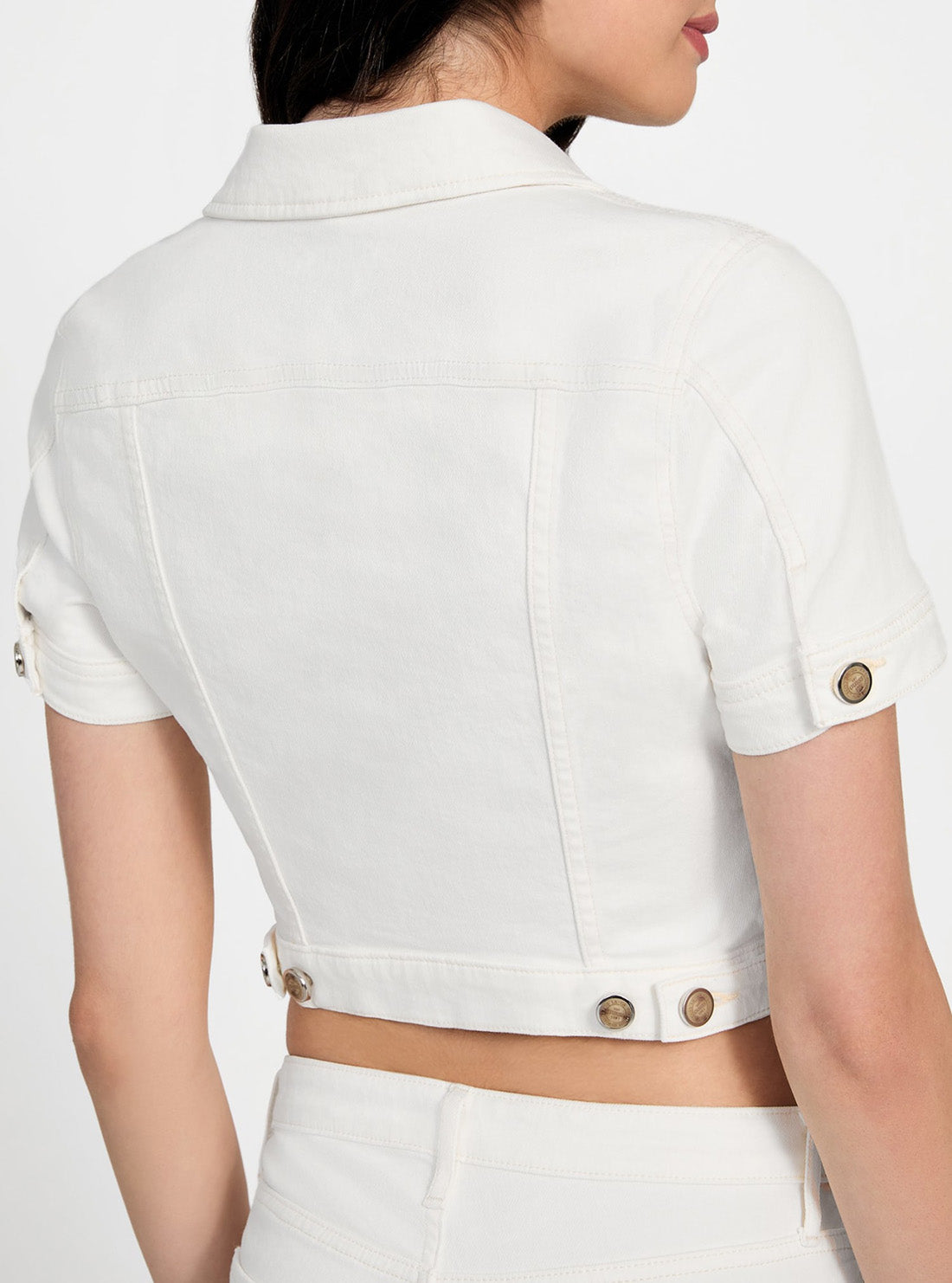 GUESS Womens White Sexy Cropped Denim Jacket W5YN54D4T50 Detail View