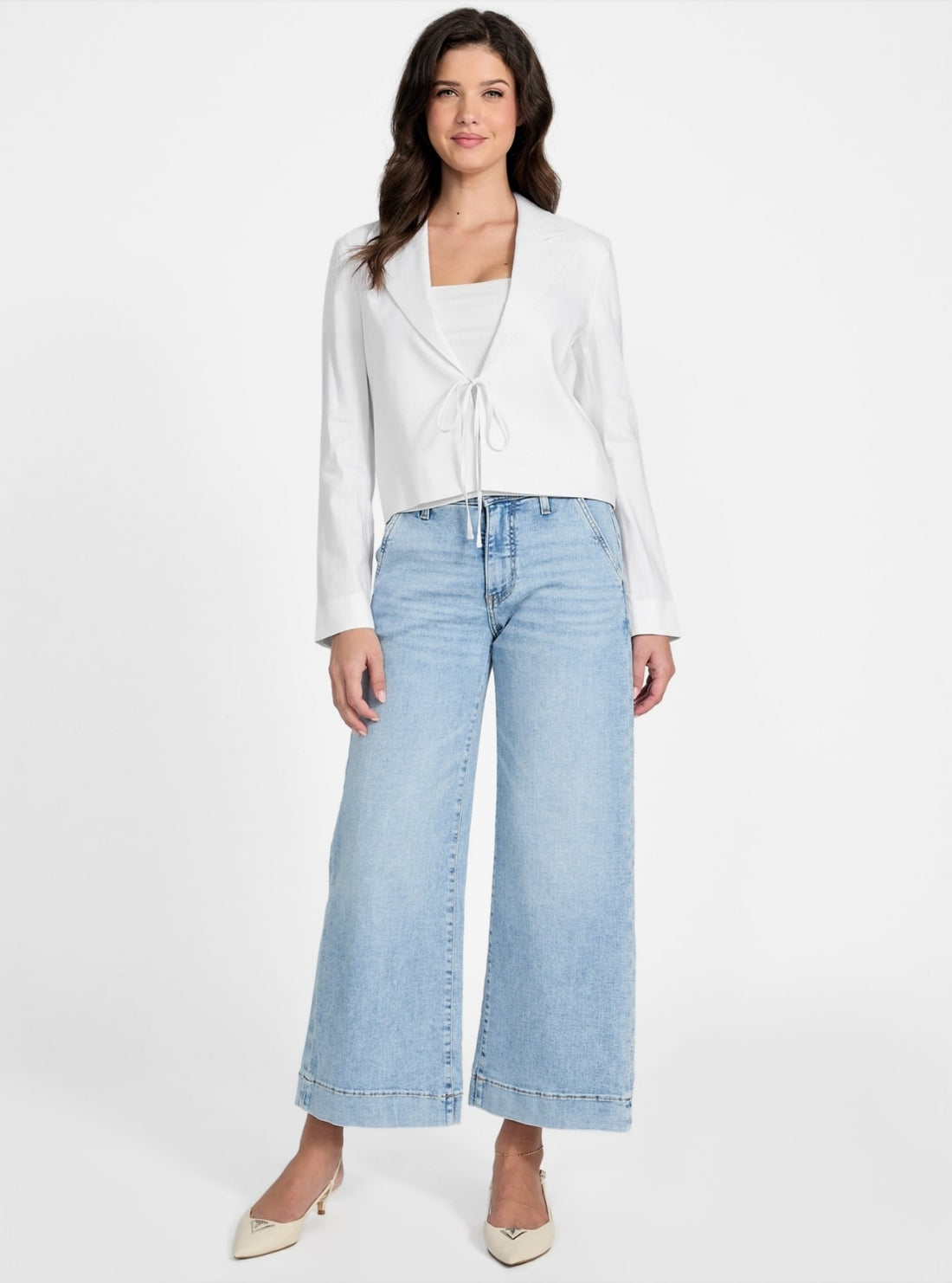 GUESS Womens Eco White Linden Cropped Blazer W5YN67WEI90 Full View