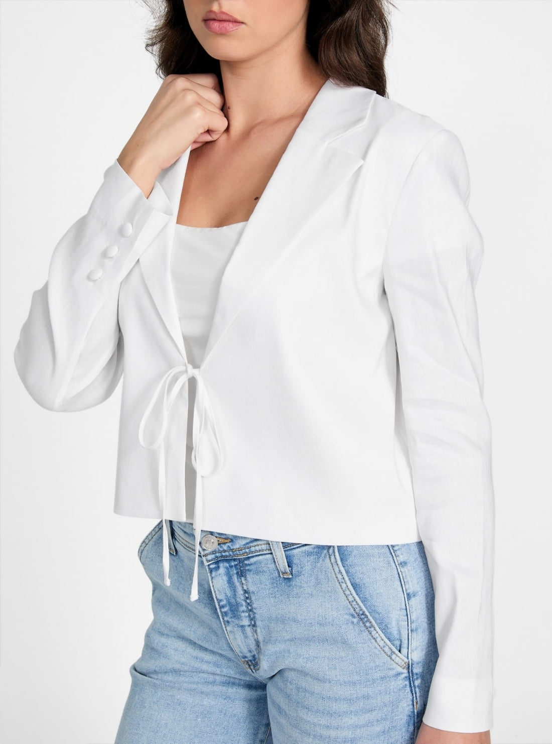GUESS Womens Eco White Linden Cropped Blazer W5YN67WEI90 Detail View
