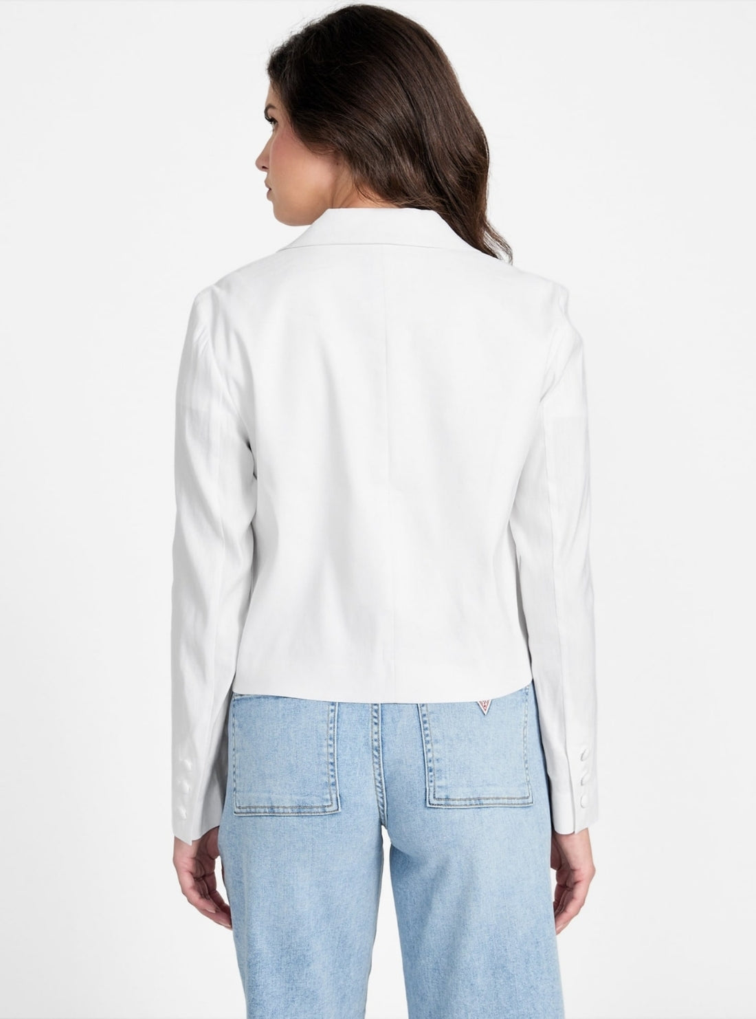 GUESS Womens Eco White Linden Cropped Blazer W5YN67WEI90 Back View
