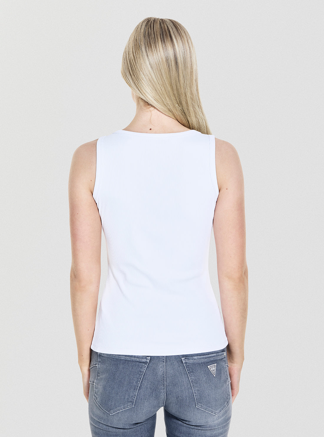 GUESS Womens Eco White Raissa Logo Tank Top W5YP00KCXJ2 Back View