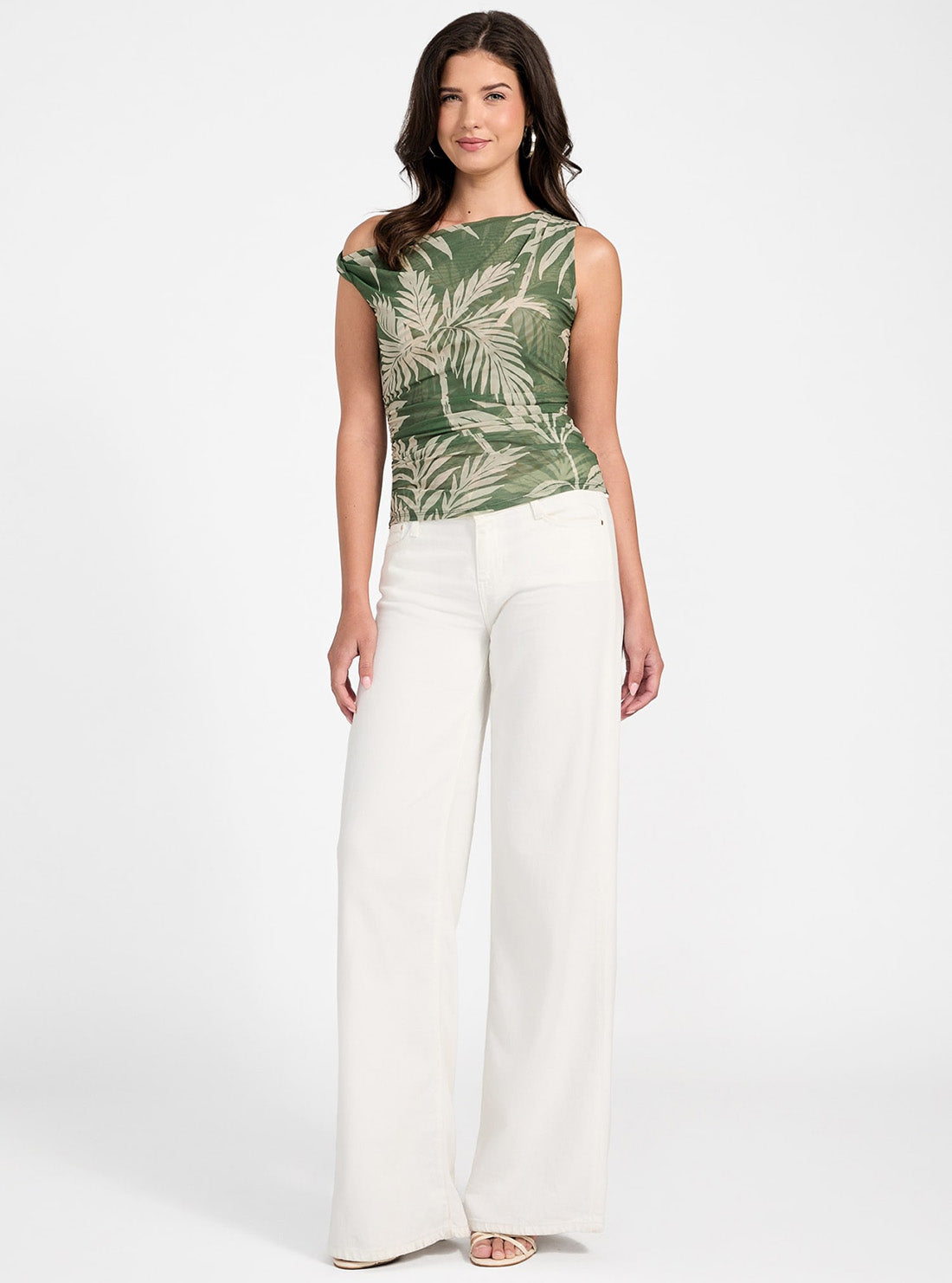 GUESS Womens Eco Green Mirin Off-the-Shoulder Top W5YP30KBAH2 Full View