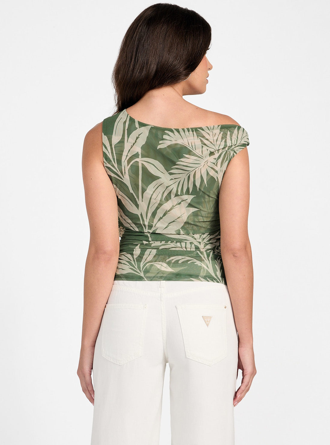 GUESS Womens Eco Green Mirin Off-the-Shoulder Top W5YP30KBAH2 Back View