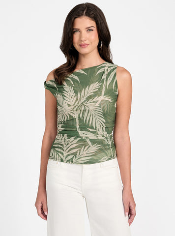 GUESS Womens Eco Green Mirin Off-the-Shoulder Top W5YP30KBAH2 Front View
