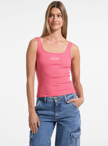Guess Jeans Pink Embroidered Logo Tank Top W5YP35KA0H1 Front View