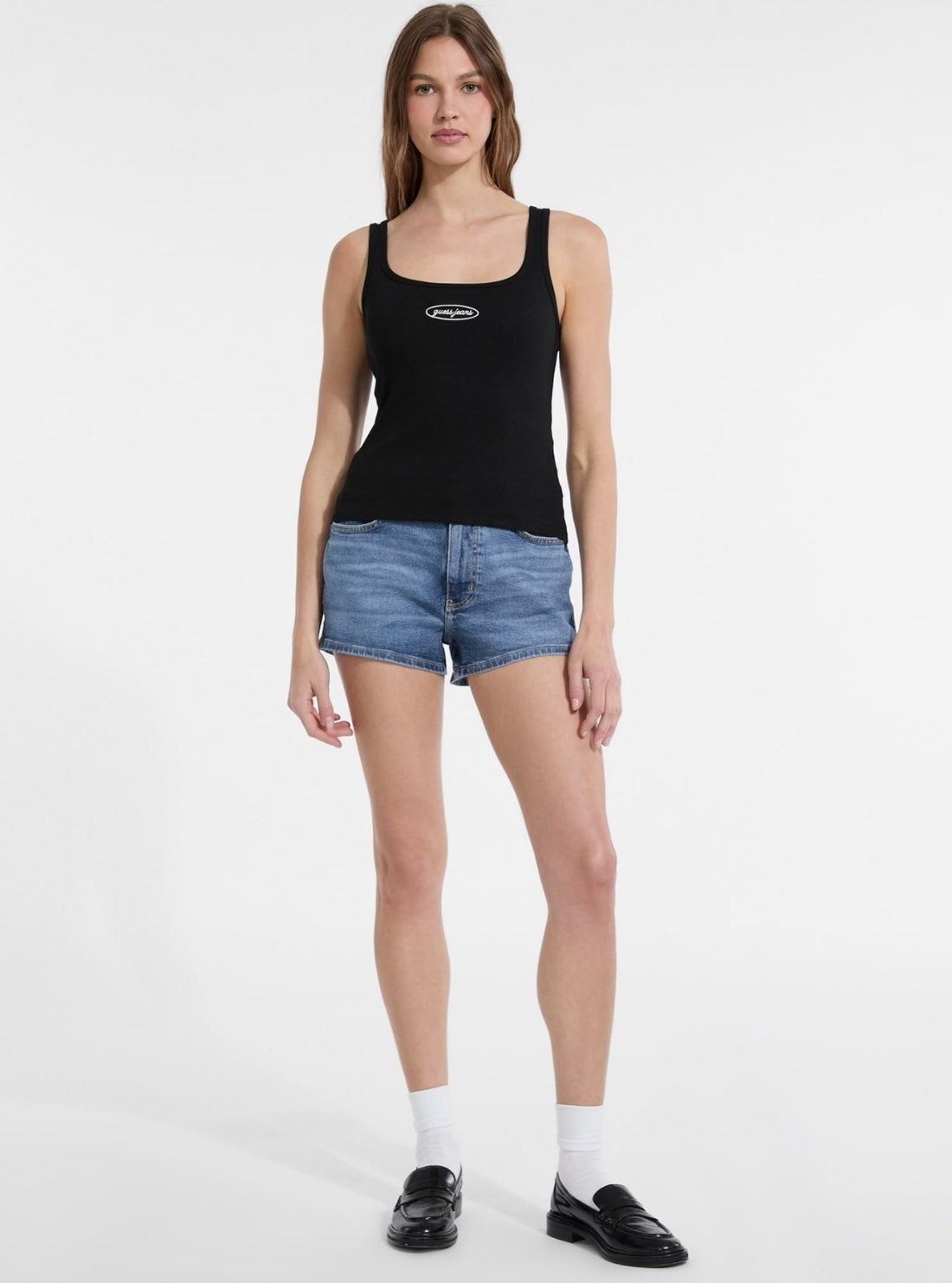 Guess Jeans Black Slim Rib Tank Top W5YP35KA0H1 Full View
