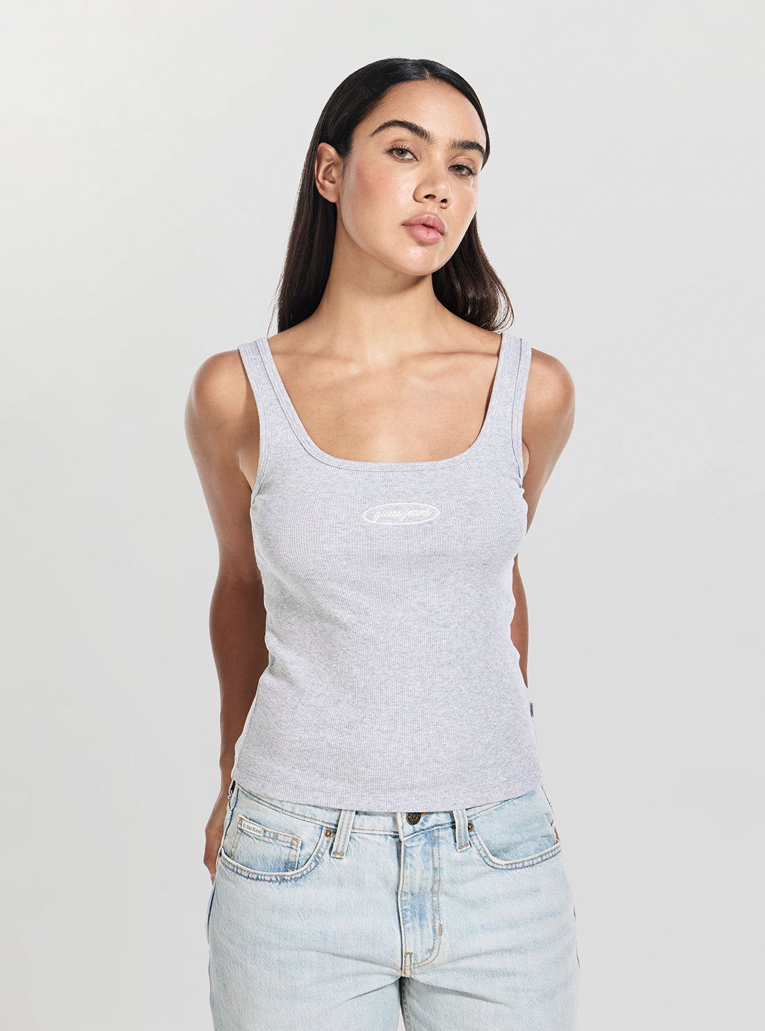Guess Jeans Grey Embroidered Logo Tank Top W5YP35KA0H1 Front View