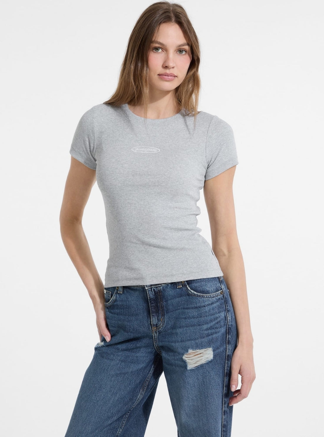 Guess Jeans Grey Slim T-Shirt W5YP37KA0H1 Front View