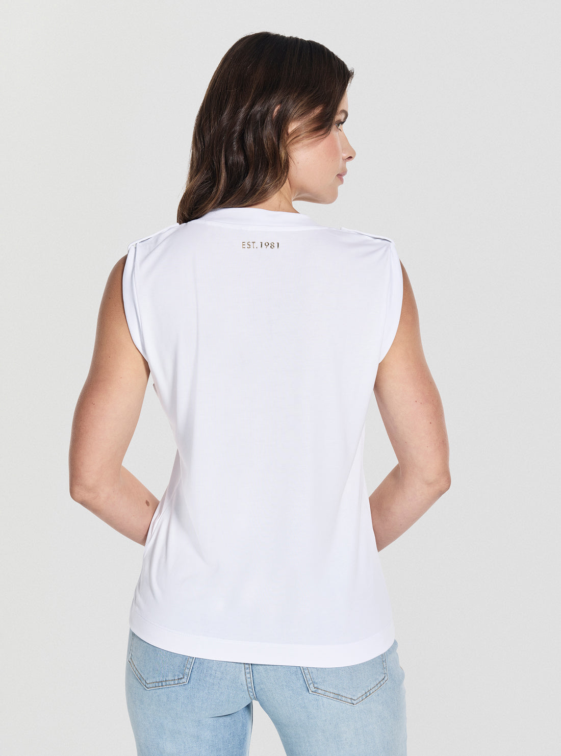 GUESS Womens White V-Neck Elevated Basic Top W5YP52KCYW2 Back View