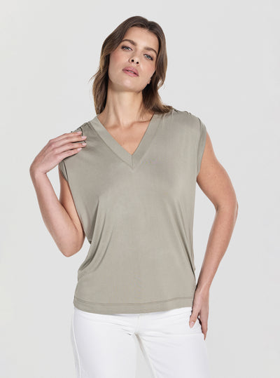 GUESS Womens Green V-Neck Elevated Basic Top W5YP52KCYW2 Front View