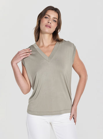 GUESS Womens Green V-Neck Elevated Basic Top W5YP52KCYW2 Front View