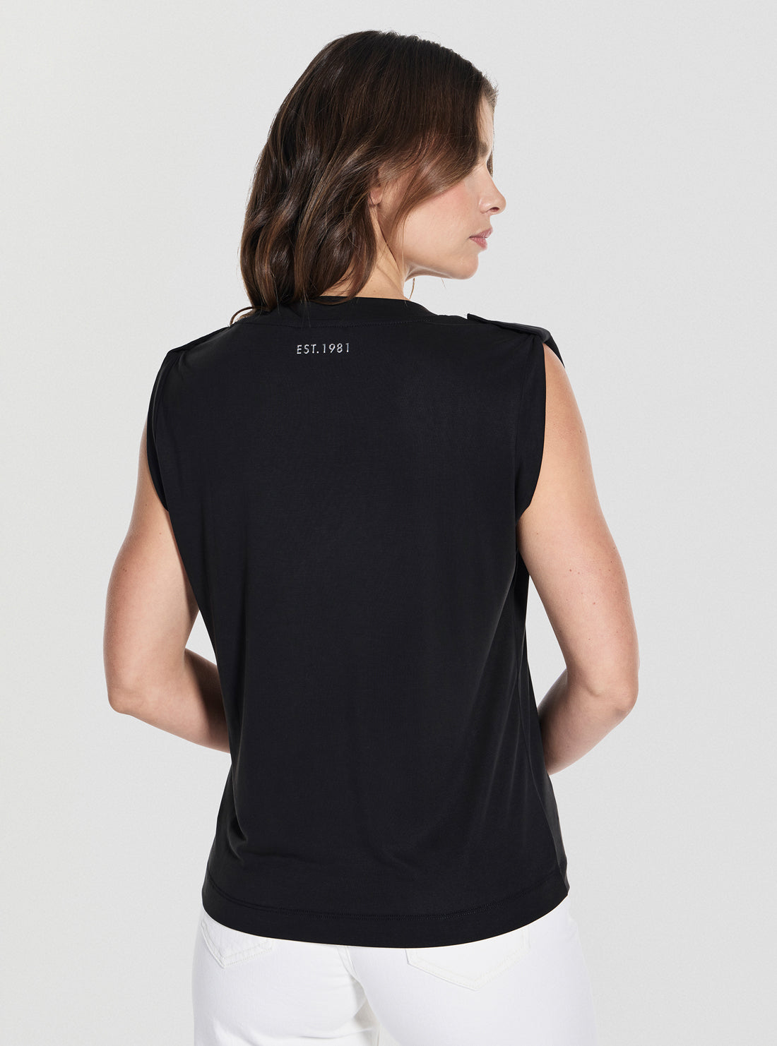 GUESS Womens Black V-Neck Elevated Basic Top W5YP52KCYW2 Back View